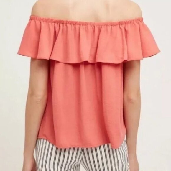 Anthropologie Maeve Off the Shoulder Short Sleeve Coral Pink Blouse Top Small - Picture 2 of 7